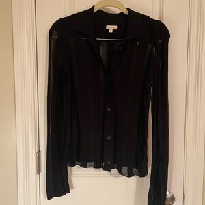 Pilcro Knit Black Sheer Button-Down Shirt